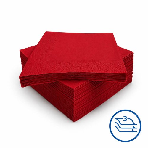 Servietten rot 33x33cm 3-lagig 1/4-Falz 100% Zellstoff 250 Stk.
