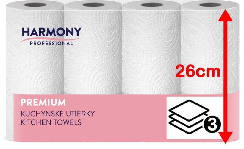 Utierka role 3 vrstvá 50 útržkov 11m 100% celulóza biela šírka 26 cm  [4 ks]
