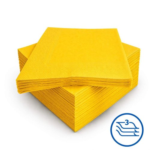 Obrúsok žltý 33x33cm 3vr 1/4 skladanie 100% celulóza 250ks