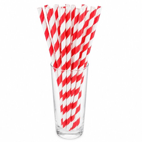 EXTRA hrubé papierové slamky JUMBO 8x250mm červené pruhy 100ks