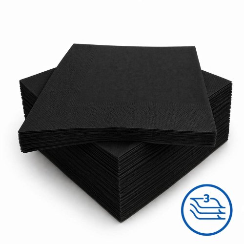 Obrúsok čierne 33x33cm 3vr 1/4 skladanie 100% celulóza 250ks